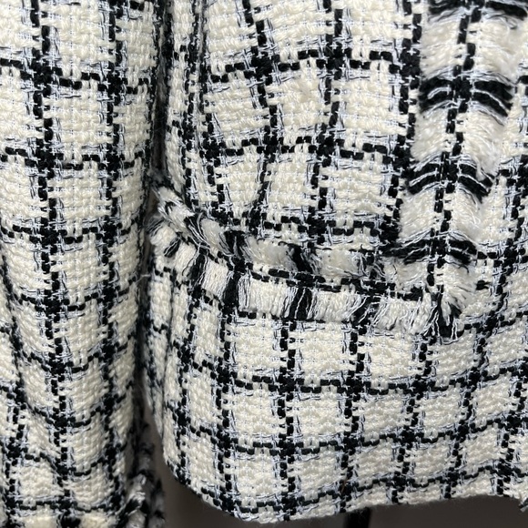 Karl Lagerfeld Plaid Tweed Fringe Crop Full Zip Blazer - Picture 6 of 17